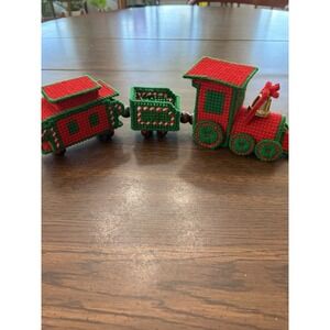 Vintage Handmade Plastic Canvas Christmas Train Needlepoint